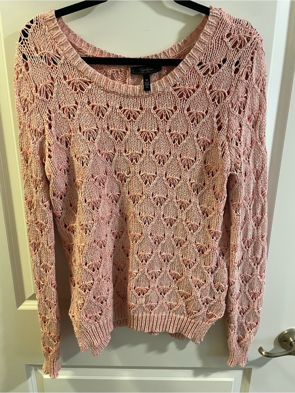 Jessica Simpson Pink Open-Knit Scoop Neck Sweater